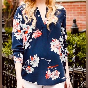 EUC Joie Silk Blue with light blue and red florals…GORGEOUS! Size: Small